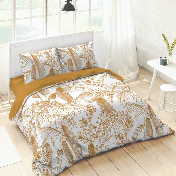 Linge de lit Feuilles en coton imprimé (blanc)