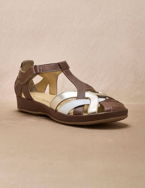 Sandales salom&eacute;es cuir largeur confort (marron)