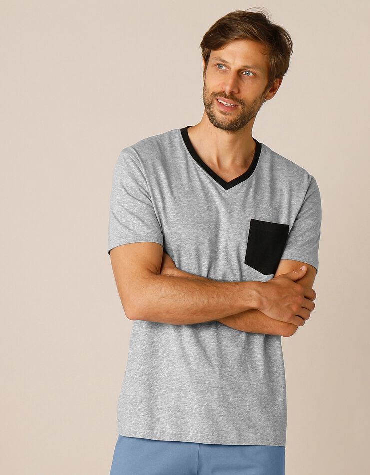 Tee-shirt pyjama bicolore manches courtes (gris chiné) Tee-shirt pyjama bicolore manches courtes (gris chiné)