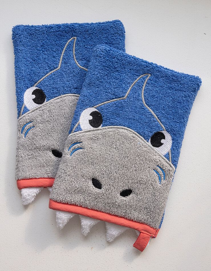 Collection éponge enfant brodée requin coton - 380g/m2 (bleu dur)