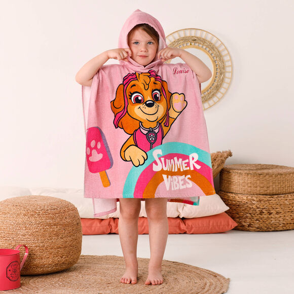 Poncho de bain enfant Pat'Patrouille personnalisé éponge et velours coton - 320g/m² (rose)