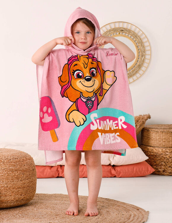 Poncho de bain enfant Pat'Patrouille personnalisé éponge et velours coton - 320g/m² (rose)