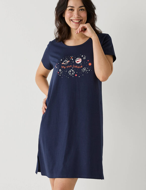 Chemise de nuit courte motif galaxie manches courtes (marine)