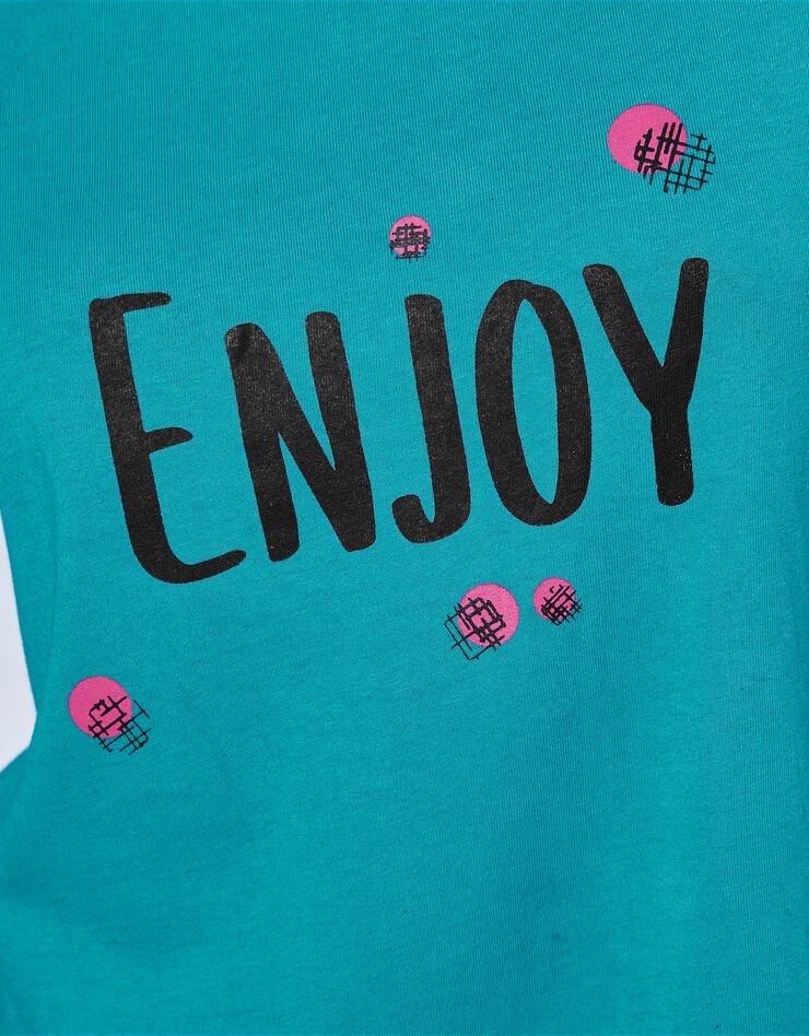 Tee-shirt manches longues coton uni imprimé placé "Enjoy"  (émeraude)