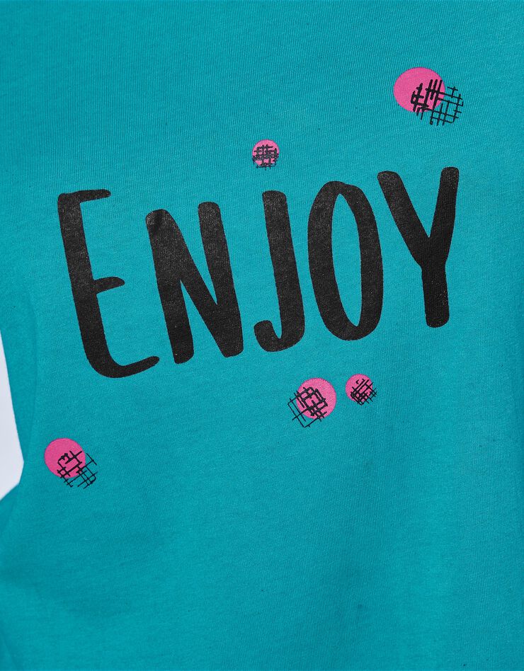 Tee-shirt manches longues coton uni imprimé placé "Enjoy" (émeraude) Tee-shirt manches longues coton uni imprimé placé "Enjoy" (émeraude)
