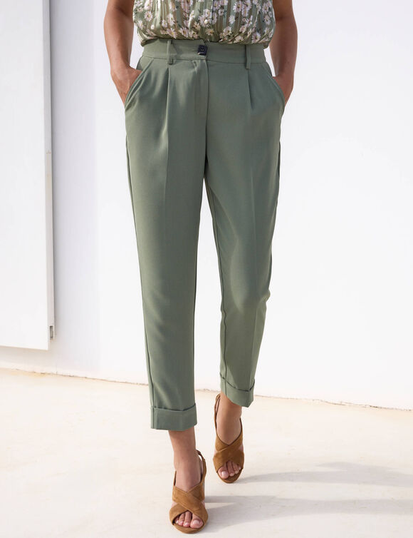 Pantalon 7/8&egrave;me fusel&eacute; fluide (kaki clair)