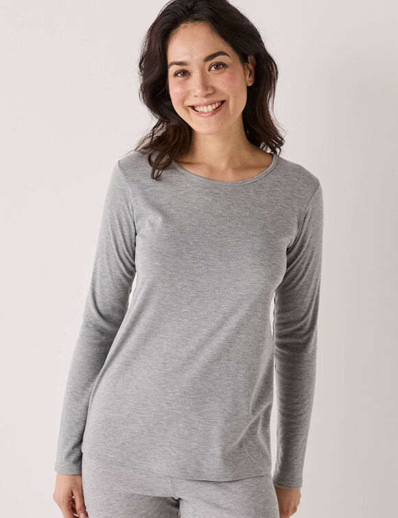 T-shirt thermique col rond - manches longues (gris chiné)