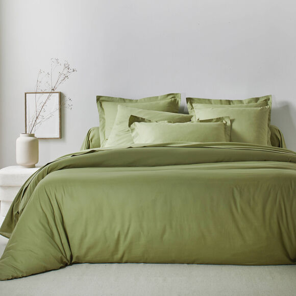 Linge de lit uni coton (vert olive)