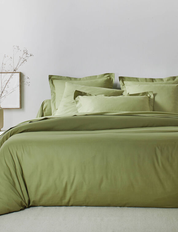 Linge de lit uni coton (vert olive)