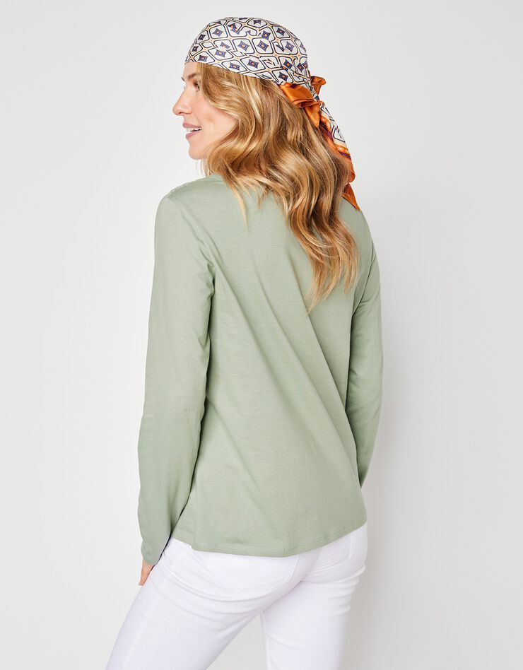 Tee-shirt manches longues, empiècement broderie anglaise (vert grisé) Tee-shirt manches longues, empiècement broderie anglaise (vert grisé)