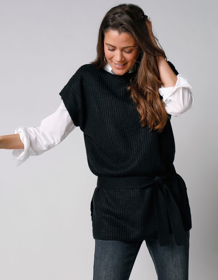 Pull tunique sans manches, maille anglaise toucher mohair (noir) Pull tunique sans manches, maille anglaise toucher mohair (noir)
