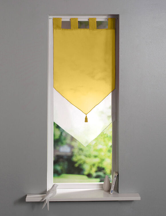 Vitrage voile double uni forme pointe finition pattes (jaune / blanc)