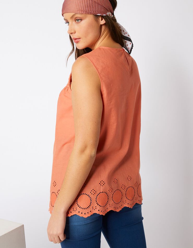 Blouse sans manches macramé broderie écailles (corail) Blouse sans manches macramé broderie écailles (corail)