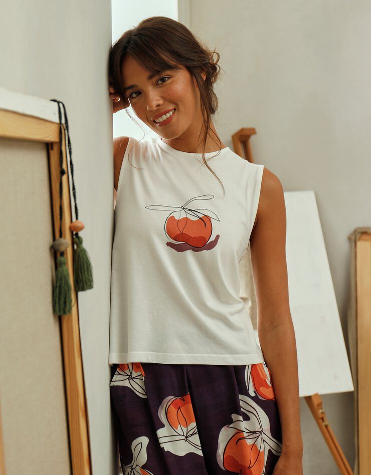 Tee-shirt imprimé pêche, collection "Odette Lepeltier" (blanc / terracotta) Tee-shirt imprimé pêche, collection "Odette Lepeltier" (blanc / terracotta)