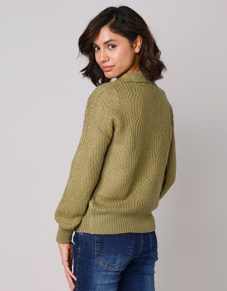 Pull manches bouffantes - col polo (vert mousse) Pull manches bouffantes - col polo (vert mousse)