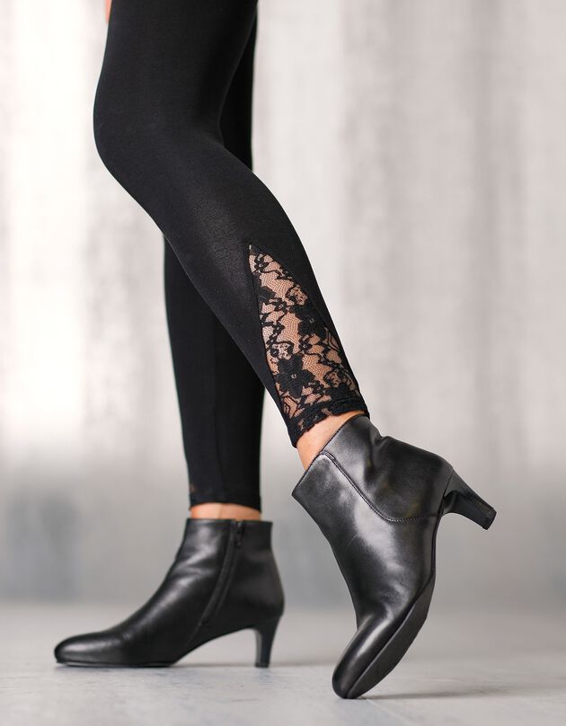 Legging base dentelle, taille élastiquée (noir)