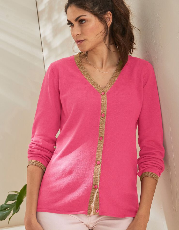Gilet boutonné fils brillants (cerise) Gilet boutonné fils brillants (cerise)