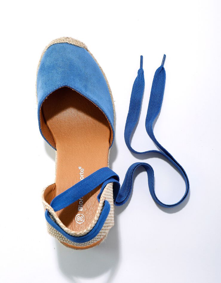Sandales compensées corde avec liens à nouer (bleu)