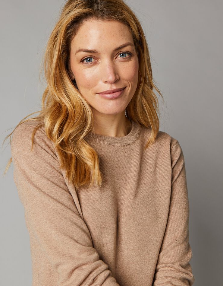 Pull col rond, laine d'agneau (beige chiné) Pull col rond, laine d'agneau (beige chiné)