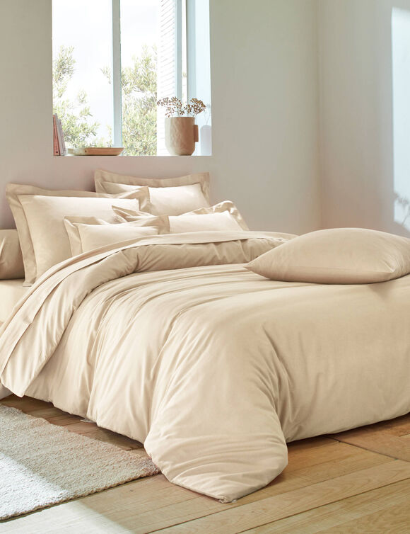 Linge de lit uni coton  (sable)