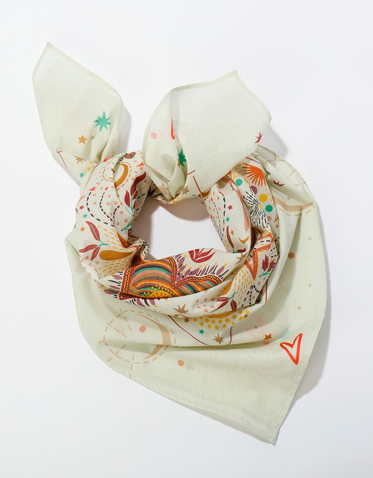 Foulard fabriqué en France imprimé céleste, 100 x 100 cm  - coton (écru)