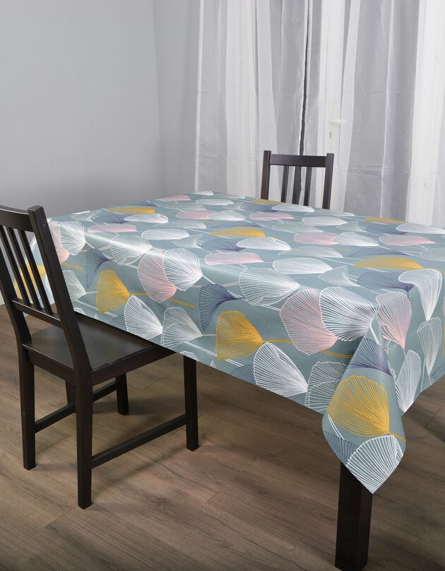Nappe toile cirée imprimé ginkgo (bleu acier)