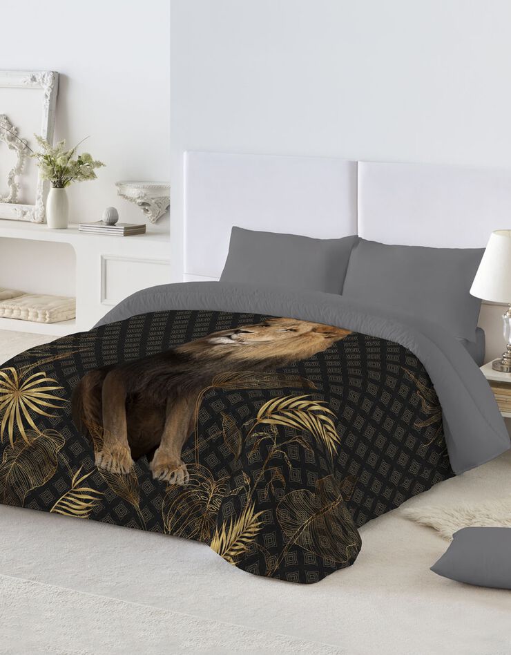 Couette microfibre imprimé lion 200 g/m² (marron / doré)