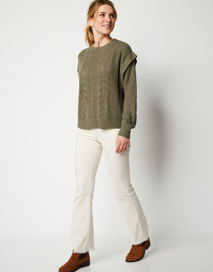 Pull manches longues maille fantaisie (kaki) Pull manches longues maille fantaisie (kaki)