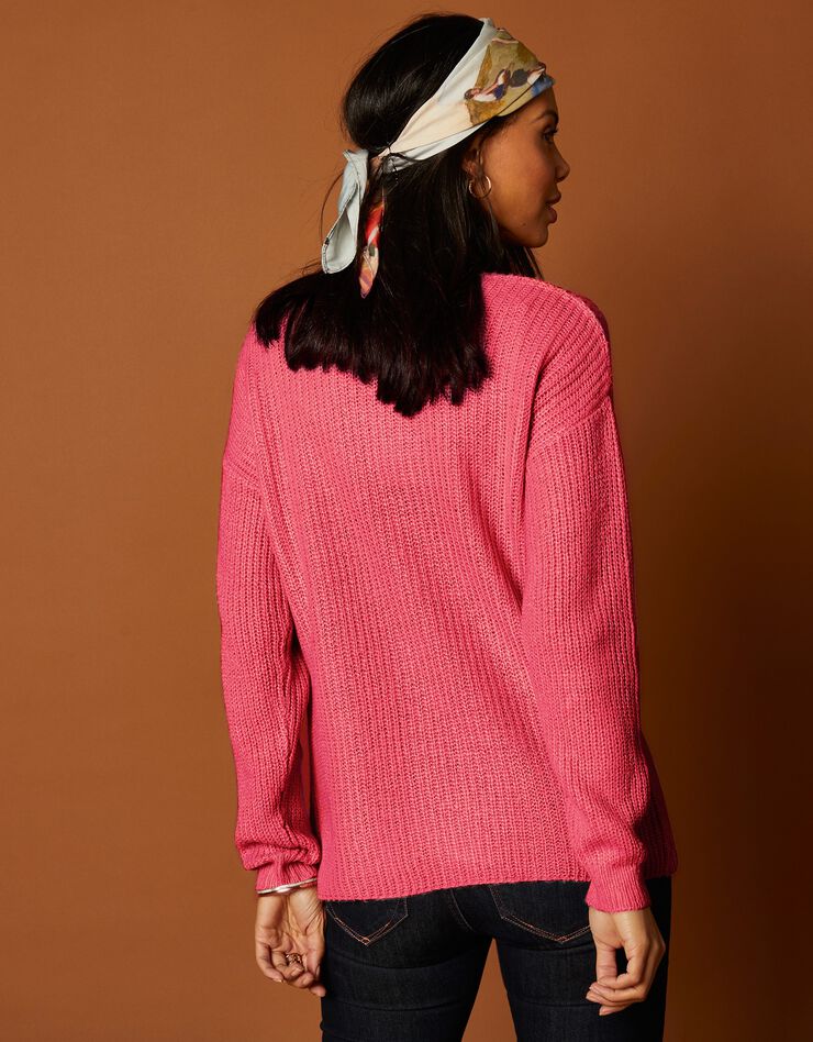Pull col V, maille anglaise toucher mohair (cerise) Pull col V, maille anglaise toucher mohair (cerise)