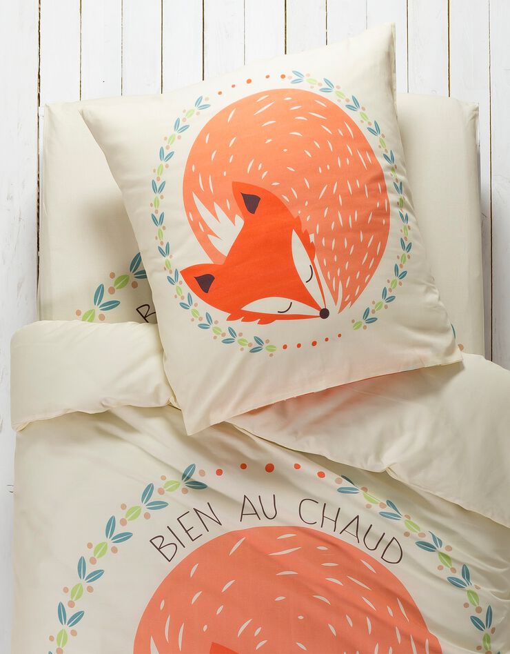 Linge de lit enfant Foxy - coton imprimé renard (beige)