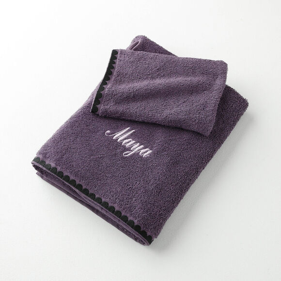 Serviettes de bain finition broderie fantaisie personnalisable - 420g/m2 (aubergine)