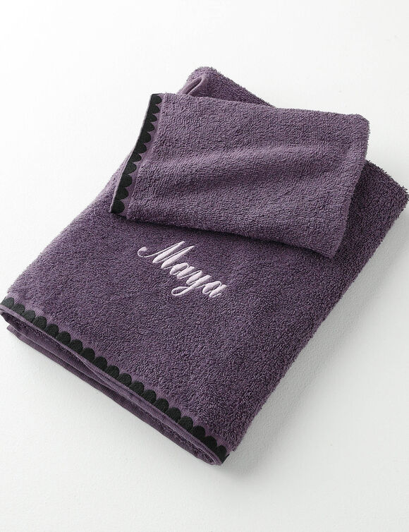 Serviettes de bain finition broderie fantaisie personnalisable - 420g/m2 (aubergine)