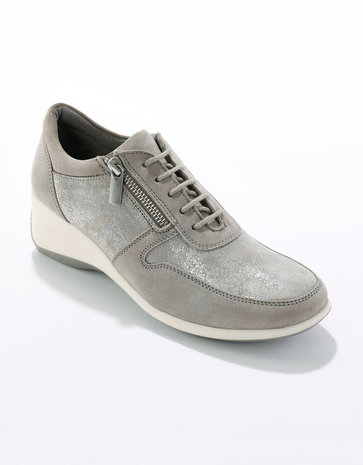 Baskets zippées compensées en cuir femme (gris clair) Baskets zippées compensées en cuir femme (gris clair)