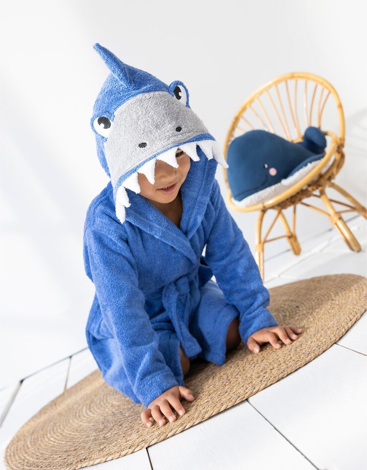 Peignoir de bain enfant requin éponge coton - 340g/m² (bleu dur) Peignoir de bain enfant requin éponge coton - 340g/m² (bleu dur)