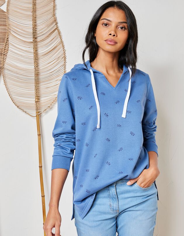 Sweat imprimé avec capuche en molleton (bleu grisé)