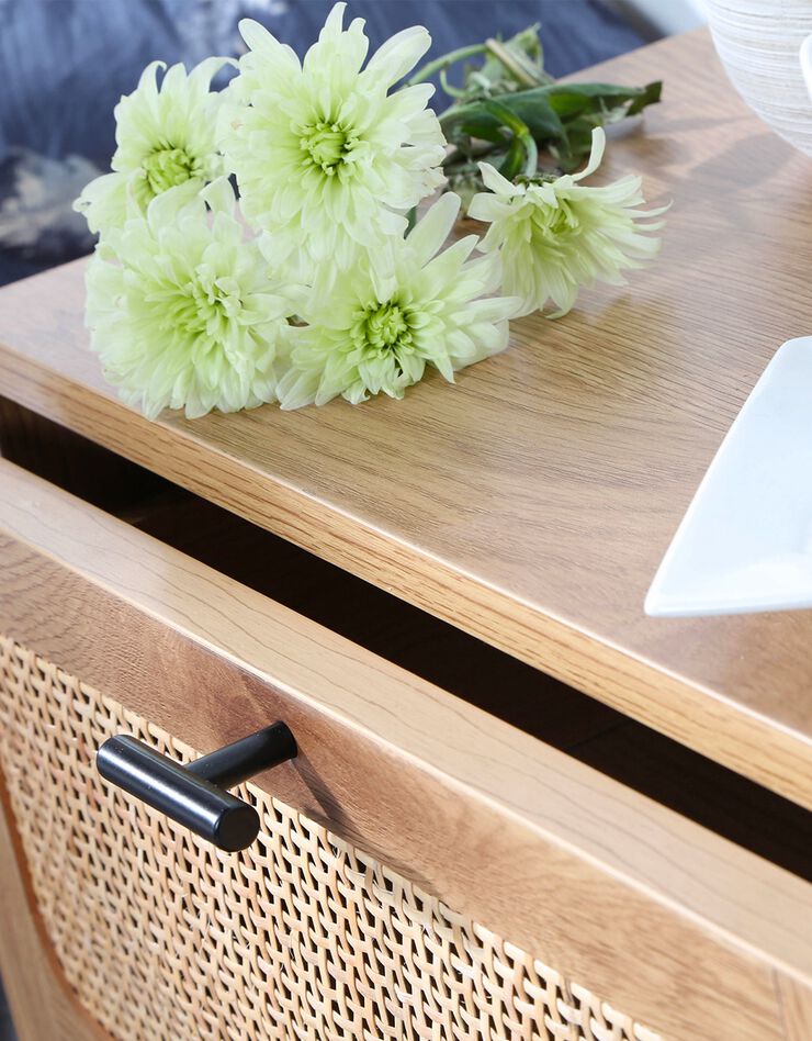 Table de chevet WICKOOD 2 tiroirs avec cannage rotin (naturel)