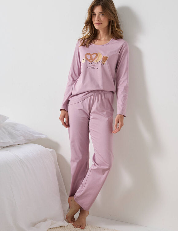 Pyjama manches longues imprimé "pause vitaminée" (parme)