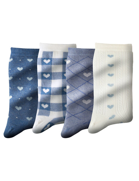 Chaussettes imprimées coeurs - lot de 4 paires (bleu)