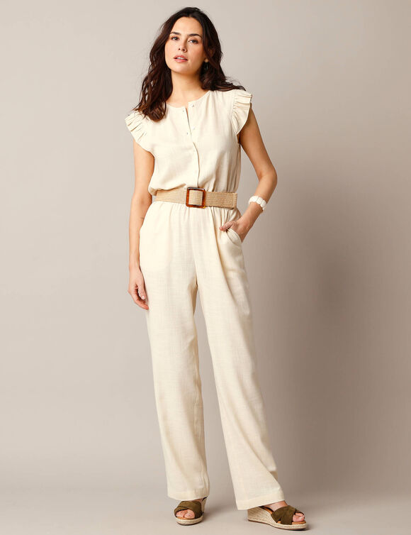 Combinaison pantalon unie, lin mélangé (sable)