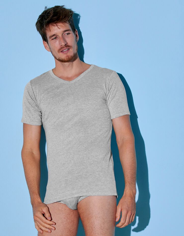 Tee-shirt sous-vêtement homme col V - lot de 3 (gris chiné) Tee-shirt sous-vêtement homme col V - lot de 3 (gris chiné)