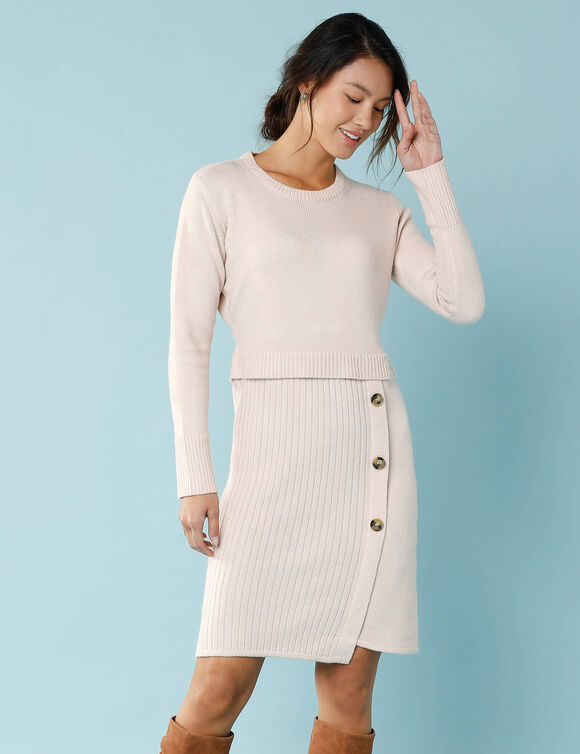 Robe pull effet portefeuille, Sp&eacute;cial Petites (beige)