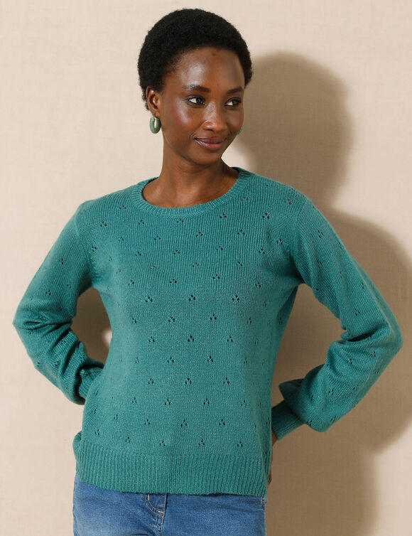 Pull col rond, maille pointelle toucher doux (céladon)