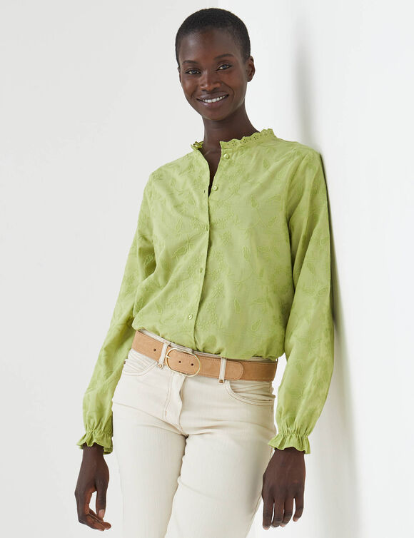Chemisier brod&eacute; fleuri en coton  (vert)