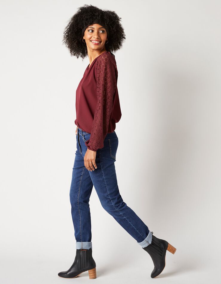 Blouse unie manches dentelle (prune) Blouse unie manches dentelle (prune)