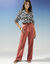 Pantalon droit large ceinturé, tissu fluide (terracotta)