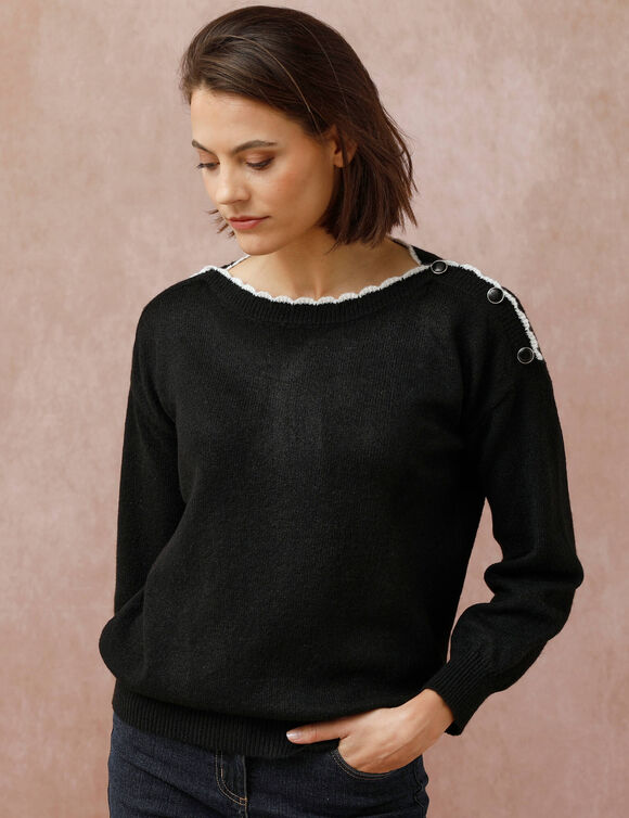 Pull col bateau, maille moelleuse (noir)