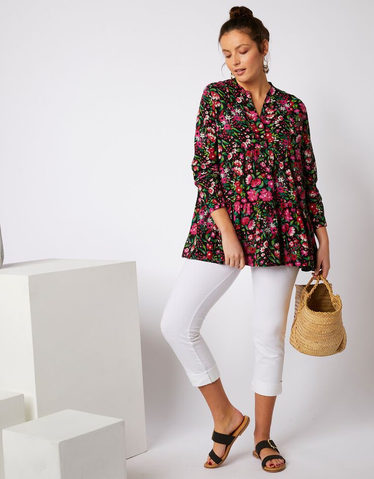 Blouse ample manches longues imprimé floral (noir / rose) Blouse ample manches longues imprimé floral (noir / rose)