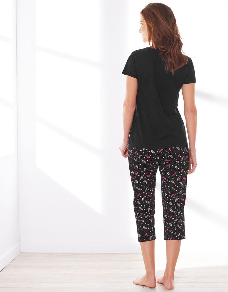 Pantacourt pyjama imprimé "plumes" (noir) Pantacourt pyjama imprimé "plumes" (noir)
