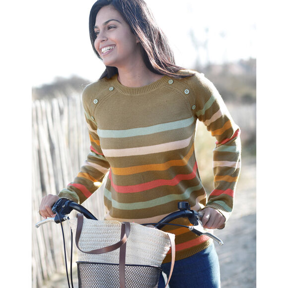 Pull marini&egrave;re manches longues ray&eacute; (kaki / multicolore)