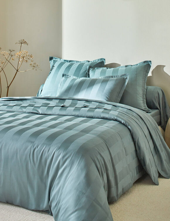 Linge de lit satin rayé (vert grisé)
